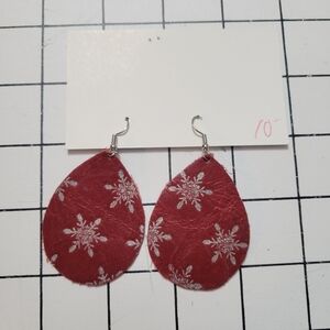 Red & Silver Snowflake Leather Earrings